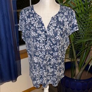 Liz Claiborne Navy Floral Blouse